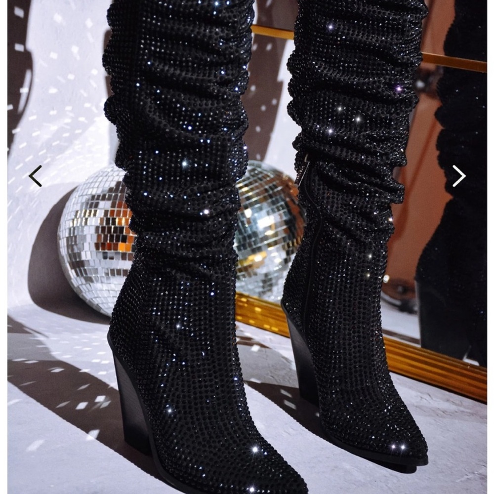 Elegant Black Rhinestone Women's Boots